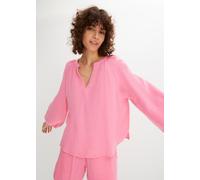 Shirtbluse BONPRIX "Oversize-Bluse aus Musselin", Damen, Gr. 52, knallrosa, Web, Obermaterial: 100% Baumwolle, oversize normal, V-Ausschnitt, elastischer Bund, Blusen Shirtbluse, Oversize-Passform, mi