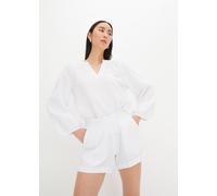 Shirtbluse BONPRIX "Oversize-Bluse aus Musselin", Damen, Gr. 52, weiß, Web, Obermaterial: 100% Baumwolle, unifarben, oversize normal, V-Ausschnitt, elastischer Bund, Blusen Shirtbluse, Oversize-Passfo