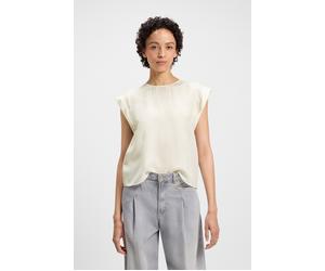 Shirtbluse BOSS ORANGE "Irnette Premium Damenmode", Damen, Gr. 40, weiß (open weiß 118), Web, Obermaterial: 60% Cupro, 40% Viskose, unifarben, regular fit hüftbedeckend, Rundhals, mit Umschlag, Blusen