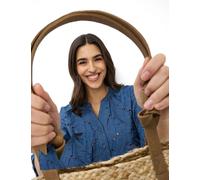 Shirtbluse BRAX "Style VELIA", Damen, Gr. 46, blau, Web, 100% Baumwolle, V-Ausschnitt, Blusen (75387464-46) blau