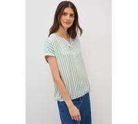 Shirtbluse CECIL, Damen, Gr. L (42), weiß (vanilleweiß), Stoff, 100% Viskose, gestreift, normal normal, V-Ausschnitt, abgesteppt, Blusen (11394755-L) vanilleweiß