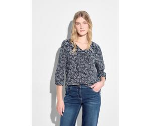 Shirtbluse CECIL, Damen, Gr. S (38), schwarz, Chiffon, 100% Baumwolle, gemustert, gerade hüftlang, V-Ausschnitt, Bündchen, Blusen, aus reiner Baumwolle (55769054-S) schwarz