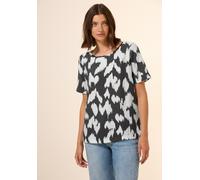 Shirtbluse CECIL, Damen, Gr. XS (36), grau (volcanic grau), Stoff, 86% Viskose, 14% Nylon, bedruckt, gerade normal, Rundhals, Bündchen, Blusen, mit Rundhalsausschnitt (38204942-XS) volcanic grau