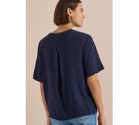 Shirtbluse CECIL, Damen, Gr. XS (36), urban dunkelblau, Web, Obermaterial: 100% Viskose, unifarben, hüftlang, Rundhals, Blusen, Streifendetail am Ausschnitt, Viskosequalität (19046753-XS) urban dunkel