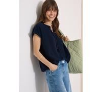 Shirtbluse CECIL, Damen, Gr. XXL (46), universal blau, Web, 100% Baumwolle, unifarben, klassisch normal, Rundhals, abgesteppt, Blusen, mit geschlitztem Rundhalsausschnitt (87575063-XXL) universal blau