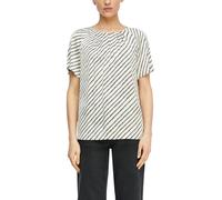 Shirtbluse COMMA, Damen, Gr. 38, schwarz-weiß (weiß beige), Web, Obermaterial: 95% Polyester, 5% Elasthan, gestreift, regular fit normal, Rundhals, Blusen, mit Streifen Muster (56030068-38) weiß beige