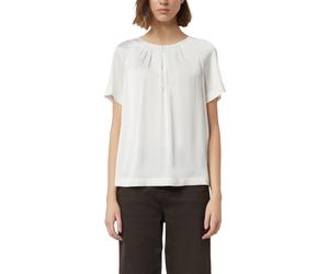 Shirtbluse COMMA, Damen, Gr. 44, ecru, Web, Obermaterial: 95% Polyester, 5% Elasthan, unifarben, normal hüftbedeckend, Rundhals, gerader Abschluss, Blusen, Sommer-Bluse mit gerafftem Kragen und Cut-ou
