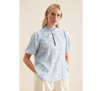 Shirtbluse SEIDENSTICKER "Schwarze Rose", Damen, Gr. XXL (44), blau (hellblau), 100% Viskose, geblümt, regular fit, Rundhals, Blusen, 1/2 Rundhals Floral (11963644-44) hellblau