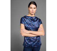 Shirtbluse HECHTER PARIS, Damen, Gr. 42, bunt (blau, orange, gemustert), Jersey, Obermaterial: 100% Polyester. Obermaterial Rückenteil: 95% Viskose, 5% Elasthan, gemustert, figurumspielend hüftlang, W