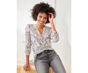 Shirtbluse HEINE, Damen, Gr. 38, rosa (elfenbein, altrosa, bedruckt), 95% Viskose, 5% Elasthan, bedruckt, gemustert, Rundhals, Blusen, Topseller (91903448-38) elfenbein, altrosa, bedruckt