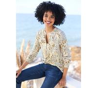 Shirtbluse HEINE, Damen, Gr. 40, champagner, ocker, bedruckt, 95% Viskose, 5% Elasthan, bedruckt, gemustert, mehrfarbig, Rundhals, Blusen (30258001-40) champagner, ocker, bedruckt