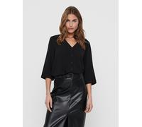 Shirtbluse JDY "JDYLION CAPOTE 3/4 SHIRT WVN NOOS", Damen, Gr. 36 (S), schwarz, Web, Obermaterial: 100% Polyester, unifarben, regular fit hüftlang, V-Ausschnitt, Blusen (69676537-36) schwarz