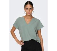 Shirtbluse JDY "JDYLION S/S TOP WVN NOOS", Damen, Gr. 38 (M), chinois grün, Web, Obermaterial: 100% Polyester, unifarben, regular fit normal, V-Ausschnitt, Blusen (59826643-38) chinois grün