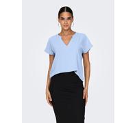 Shirtbluse JDY "JDYLION S/S TOP WVN NOOS", Damen, Gr. 38, powder blau, Web, Obermaterial: 100% Polyester, unifarben, regular fit normal, V-Ausschnitt, Blusen (81172738-38) powder blau
