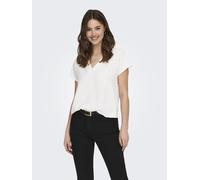 Shirtbluse JDY "JDYLION S/S TOP WVN NOOS", Damen, Gr. 42 (XL), weiß (cloud dancer), Web, Obermaterial: 100% Polyester, unifarben, regular fit normal, V-Ausschnitt, Blusen Shirtbluse (17714708-42)