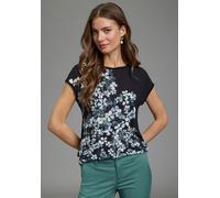 Shirtbluse LAURA SCOTT, Damen, Gr. 34, bunt (schwarz, geblümt), Web, Obermaterial: 97% Polyester, 3% Elasthan. Rückenteil: 95% Viskose, 5% Elasthan, geblümt, figurumspielend hüftlang, U-Boot-Ausschnit