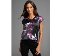 Shirtbluse LAURA SCOTT, Damen, Gr. 34, bunt (schwarz, lila, geblümt), Web, Obermaterial: 100% Polyester. Rückenteil: 95% Viskose, 5% Elasthan, bedruckt, geblümt, gemustert, leicht glänzend, mehrfarbig