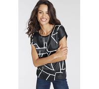 Shirtbluse LAURA SCOTT, Damen, Gr. 34, schwarz-weiß (schwarz, weiß, gemustert), Single Jersey, Obermaterial: 100% Polyester. Rückenteil: 95% Viskose, 5% Elasthan, gemustert, figurumspielend hüftbedeck