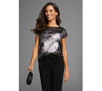 Shirtbluse LAURA SCOTT, Damen, Gr. 36, schwarz, Web, Obermaterial: 100% Polyester. Rückenteil: 95% Viskose, 5% Elasthan, bedruckt, metallic, unifarben, figurumspielend hüftlang, Rundhals, Blusen, aus