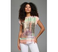 Shirtbluse LAURA SCOTT, Damen, Gr. 40, orange, rosa, gemustert, Satin, Obermaterial: 100% Polyester. Rückenteil: 95% Viskose, 5% Elasthan, gemustert, figurumspielend hüftlang, Rundhals, angeschnitten,