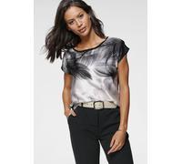 Shirtbluse LAURA SCOTT, Damen, Gr. 42, beige (beige, schwarz, bedruckt), Web, Obermaterial: 100% Polyester. Rückenteil: 95% Viskose, 5% Elasthan, bedruckt, gemustert, glänzend, mehrfarbig, figurumspie