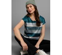 Shirtbluse LAURA SCOTT, Damen, Gr. 42, blau (petrol, mint), Satin, Obermaterial: 100% Polyester. Rückenteil: 95% Viskose, 5% Elasthan, gestreift, glänzend, mehrfarbig, figurumspielend hüftbedeckend, R