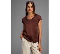 Shirtbluse LAURA SCOTT, Damen, Gr. 42, braun, Jersey, Obermaterial: 100% Polyester. Rückenteil: 95% Viskose, 5% Elasthan, leicht glänzend, unifarben, Basic, figurumspielend hüftbedeckend, V-Ausschnitt