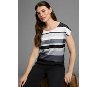 Shirtbluse LAURA SCOTT, Damen, Gr. 42, grau (schwarz, grau, gestreift), Satin, Obermaterial: 100% Polyester. Rückenteil: 95% Viskose, 5% Elasthan, gestreift, figurumspielend hüftbedeckend, Rundhals, a