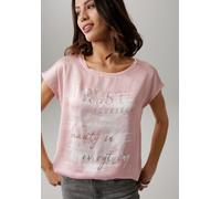 Shirtbluse LAURA SCOTT, Damen, Gr. 42, rosa (rosa, weiß), Web, Obermaterial: 100% Polyester. Rückenteil: 95% Viskose, 5% Elasthan, bedruckt, gemustert, figurumspielend hüftlang, Rundhals, Blusen, aus 