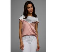 Shirtbluse LAURA SCOTT, Damen, Gr. 44, ecru, rosa, taupe, Jersey, Obermaterial: 100% Polyester. Rückenteil: 95% Viskose, 5% Elasthan, colorblocking, glänzend, mehrfarbig, figurumspielend hüftlang, Run