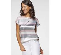 Shirtbluse LAURA SCOTT, Damen, Gr. 44, grau (rose, anthrazit, gestreift), Satin, Obermaterial: 100% Polyester. Rückenteil: 95% Viskose, 5% Elasthan, gestreift, glänzend, mehrfarbig, figurumspielend hü