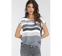 Shirtbluse LAURA SCOTT, Damen, Gr. 44, grau (schwarz, grau, gestreift), Satin, Obermaterial: 100% Polyester. Rückenteil: 95% Viskose, 5% Elasthan, gestreift, figurumspielend hüftbedeckend, Rundhals, a