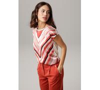 Shirtbluse LAURA SCOTT, Damen, Gr. 46, bunt (beige, rostbraun, gemustert), Single Jersey, Obermaterial: 100% Polyester. Rückenteil: 95% Viskose, 5% Elasthan, gemustert, gestreift, figurumspielend hüft