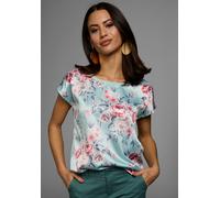 Shirtbluse LAURA SCOTT, Damen, Gr. 34, grün (grün, geblümt), Single Jersey, Obermaterial: 100% Polyester. Rückenteil: 95% Viskose, 5% Elasthan, geblümt, mehrfarbig, figurumspielend hüftbedeckend, Rund
