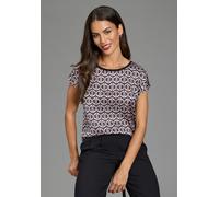 Shirtbluse LAURA SCOTT "im Materialmix mit Satin, verschiedene Muster für jeden Geschmack", Damen, Gr. 40, bunt (schwarz, rosa, gemustert), Single Jersey, Obermaterial: 100% Polyester. Rückenteil: 95%