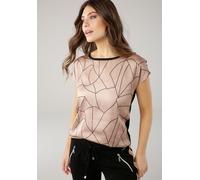 Shirtbluse LAURA SCOTT, Damen, Gr. 42, braun (camelfarben, schwarz), Single Jersey, Obermaterial: 100% Polyester. Rückenteil: 95% Viskose, 5% Elasthan, gemustert, gestreift, figurumspielend hüftbedeck