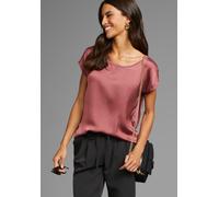 Shirtbluse LAURA SCOTT "mit Satin-Vorderteil und hochflexiblen Jersey-Rücken", Damen, Gr. 44, braun (kirschbraun), Web, Obermaterial: 100% Polyester. Rückenteil: 95% Viskose, 5% Elasthan, leicht glänz