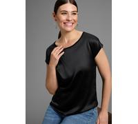 Shirtbluse LAURA SCOTT "mit Satin-Vorderteil und hochflexiblen Jersey-Rücken", Damen, Gr. 48, schwarz, Web, Obermaterial: 100% Polyester. Rückenteil: 95% Viskose, 5% Elasthan, leicht glänzend, unifarb