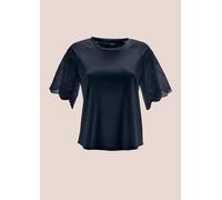 Shirtbluse MADELEINE "Blusenshirt Kurzes Blusen-Shirt im Material-Mix", Damen, Gr. 34, blau (marine), Obermaterial: 95% Baumwolle CO. 5% Elasthan EL., Blusen (66530066-34) marine