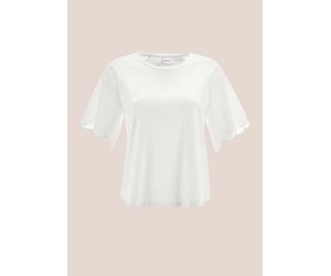 Shirtbluse MADELEINE "Blusenshirt Kurzes Blusen-Shirt im Material-Mix", Damen, Gr. 42, weiß, Obermaterial: 95% Baumwolle CO. 5% Elasthan EL., Modern, normal, Blusen (97821815-42) weiß