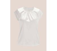 Shirtbluse MADELEINE "Blusenshirt Kurzes Satin-Shirt in trendstarker A-Linie", Damen, Gr. 46, weiß, Obermaterial: 100% Polyester PES., Blusen (38166836-46) weiß