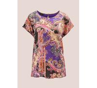 Shirtbluse MADELEINE "Blusenshirt Shirtbluse mit Unikat-Print", Damen, Gr. 42, lila (ultraviolett, multicolor), Obermaterial: 100% Viskose CV., Blusen (68378069-42) ultraviolett, multicolor