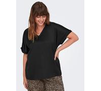 Shirtbluse ONLY CARMAKOMA "CARBRYNJA LIFE S/S IN-ONE TOP WVN", Damen, Gr. 48, schwarz, Web, Obermaterial: 100% Polyester, leicht glänzend, unifarben, regular fit normal, V-Ausschnitt, Blusen Shirtblus