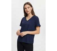 Shirtbluse ONLY CARMAKOMA "CARMETTA LIFE V-NECK SS TOP WVN NOOS", Damen, Gr. 42, naval academy, Jersey, Obermaterial: 100% Polyester, unifarben, regular fit normal, V-Ausschnitt, Blusen (77059806-42)