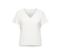 Shirtbluse ONLY CARMAKOMA "CARMETTA LIFE V-NECK SS TOP WVN NOOS", Damen, Gr. 44, cloud dancer, Jersey, Obermaterial: 100% Polyester, unifarben, regular fit normal, V-Ausschnitt, Blusen (64610868-44) c