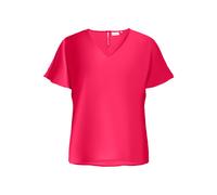 Shirtbluse ONLY CARMAKOMA "CARMETTA LIFE V-NECK SS TOP WVN NOOS", Damen, Gr. 50, raspberry, Jersey, Obermaterial: 100% Polyester, unifarben, regular fit normal, V-Ausschnitt, Blusen (75322419-50) rasp