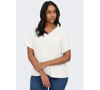 Shirtbluse ONLY CARMAKOMA "CARMETTA LIFE V-NECK SS TOP WVN NOOS", Damen, Gr. 50, weiß (cloud dancer), Jersey, Obermaterial: 100% Polyester, unifarben, regular fit normal, V-Ausschnitt, Blusen (6461086