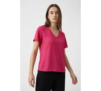 Shirtbluse ONLY CARMAKOMA "CARMETTA LIFE V-NECK SS TOP WVN NOOS", Damen, Gr. 54, raspberry, Jersey, Obermaterial: 100% Polyester, unifarben, regular fit normal, V-Ausschnitt, Blusen (75322419-54) rasp