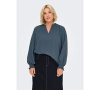 Shirtbluse ONLY CARMAKOMA "CARMETTA LIFE V-NECK TOP WVN NOOS", Damen, Gr. 46, blau (ombre blau), Web, Obermaterial: 100% Polyester, unifarben, regular fit normal, V-Ausschnitt, Bündchen, Blusen Shirtb
