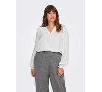Shirtbluse ONLY CARMAKOMA "CARMETTA LIFE V-NECK TOP WVN NOOS", Damen, Gr. 46, weiß (cloud dancer), Web, Obermaterial: 100% Polyester, unifarben, regular fit normal, V-Ausschnitt, Bündchen, Blusen (365